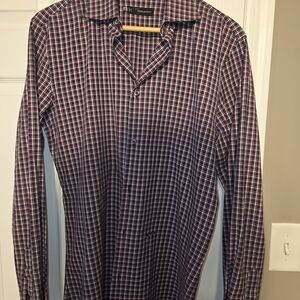 DSQUARED2 Men's Burgundy and Black Plaid Button-Down Shirt